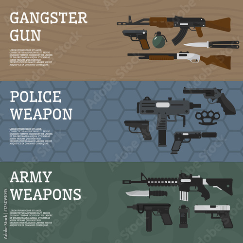 Weapon poster. Gangster gun. Police weapon. Army weapons.