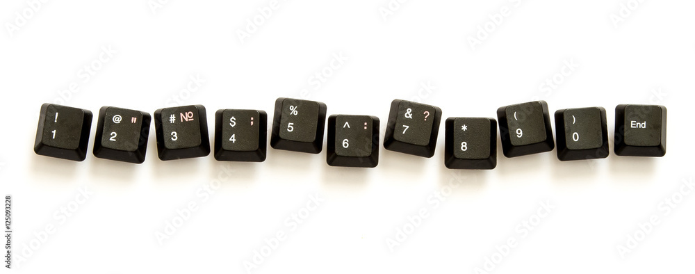 Old keyboard number keys on the white background Old keyboard number keys on the white background