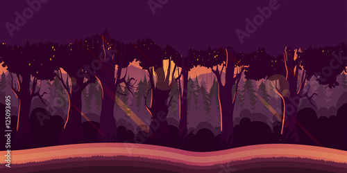 Background for games apps or mobile development. Cartoon nature landscape with forest.
