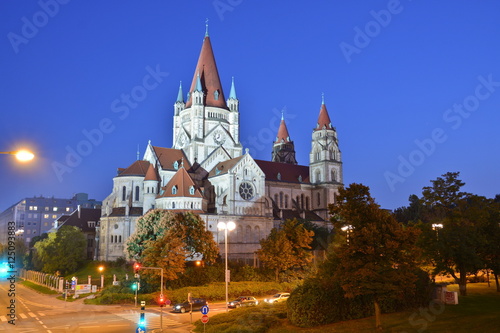 This is a view of Vienna at night. September 7, 2016. Vienna, Austria.