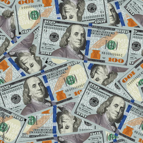 100 dollar bills seamless. Seamless texture of stylized one hundred dollar banknotes. Vector illustration