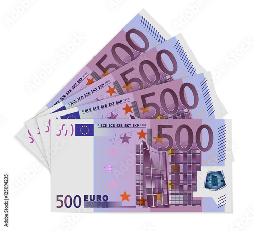 500 Euro bills. Five hundred euro notes isolated on white background. Vector illustration