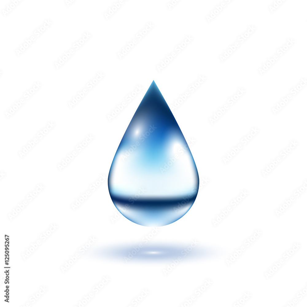 Realistic blue water drop isolated on white background, vector illustration Realistic blue water drop isolated on white background, vector illustration