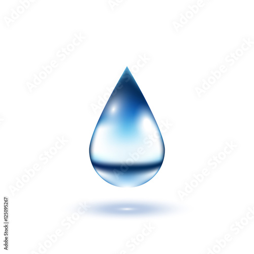 Realistic blue water drop isolated on white background, vector illustration