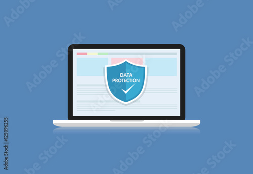 Concept is data security .Shield on Computer Laptop protect sens