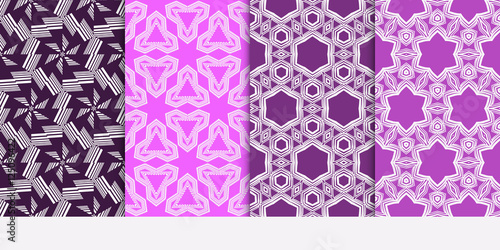 Seamless patern set. Geometry background. Purple color. Vector illustration. For design wallpaper, pattern fills, web page photo