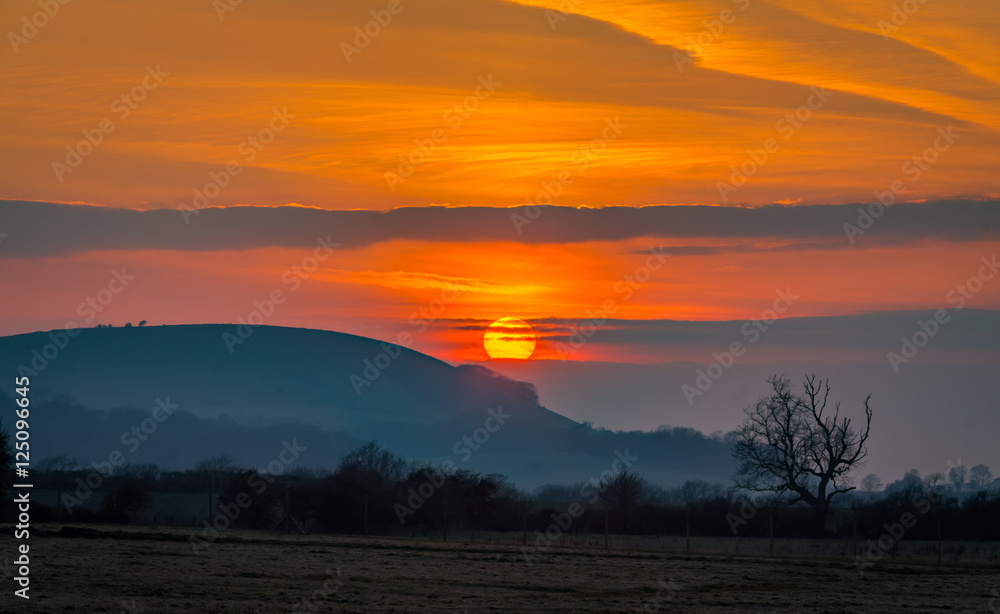 Sunset Ditchling South Downs Sussex England