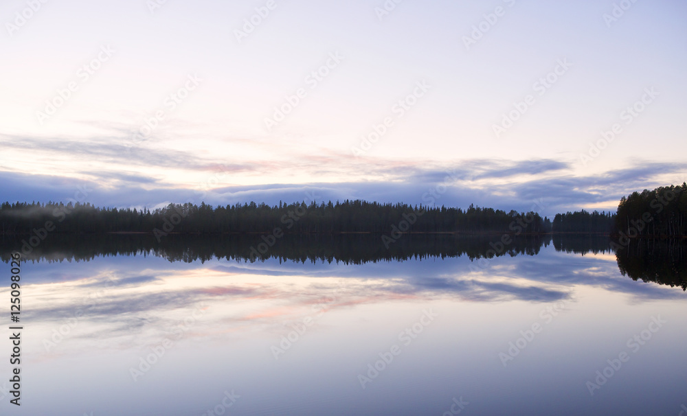 Magical view at the foggy lake. Magical view at the foggy lake.