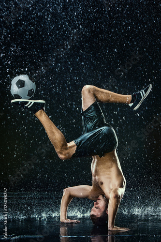 Water drops around football player
