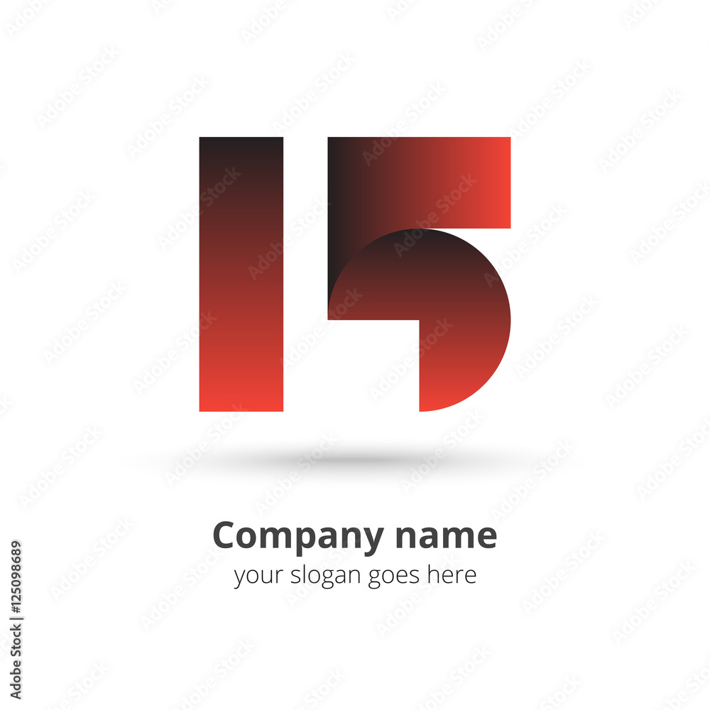 15 logo icon flat and vector design template. Monogram numbers one and five.  Logotype five-ten with red gradient color. Creative vision concept logo,  elements, sign, symbol for card, brand, banners. Stock Vector