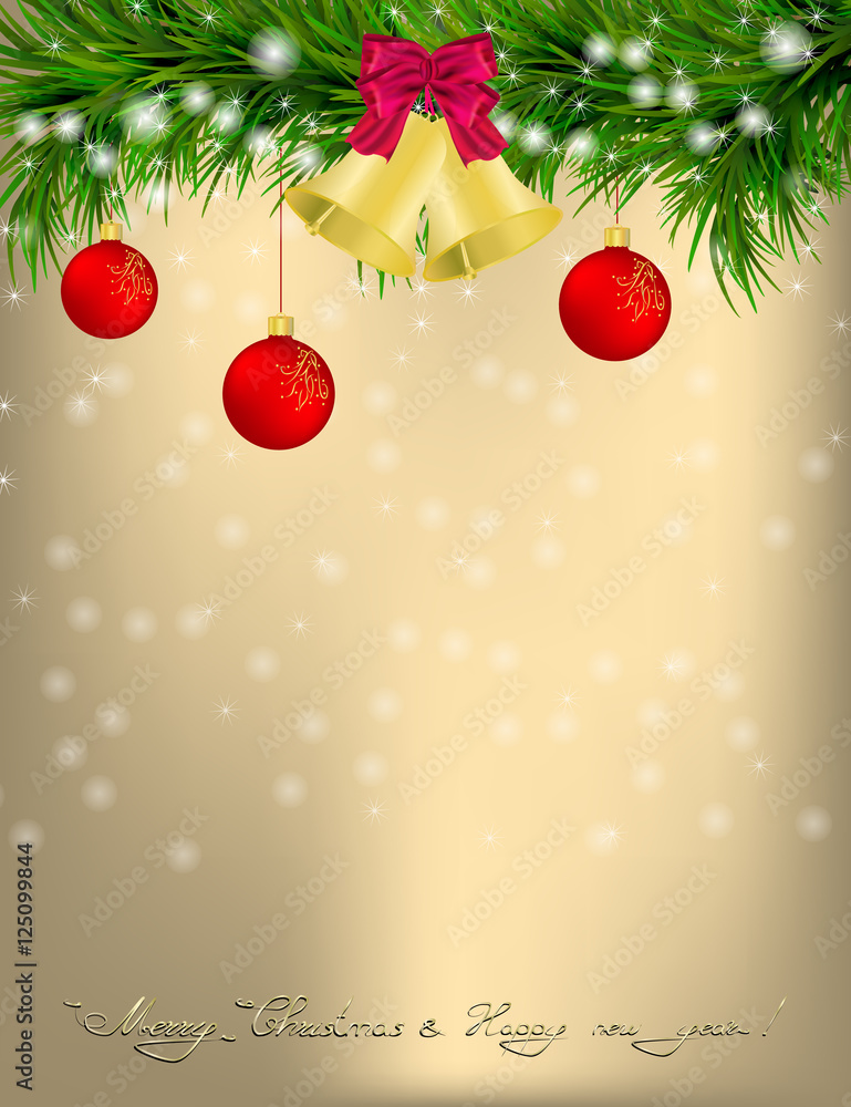 Christmas  Greeting card with Christmas tree and jingle bells