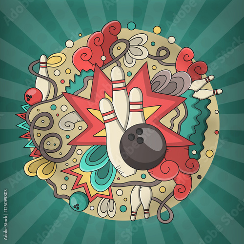 
Vector hand drawn doodle template of bowling for cover design, business card, envelope, letterhead, brochure and book. Realistic corporate identity brand poster.