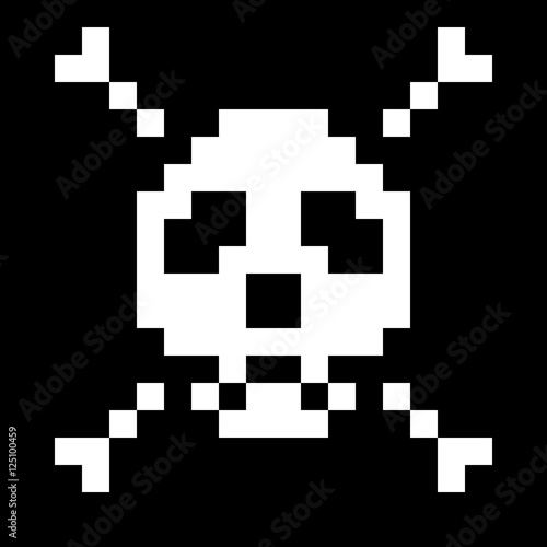pixel art skull and crossbones on black background
