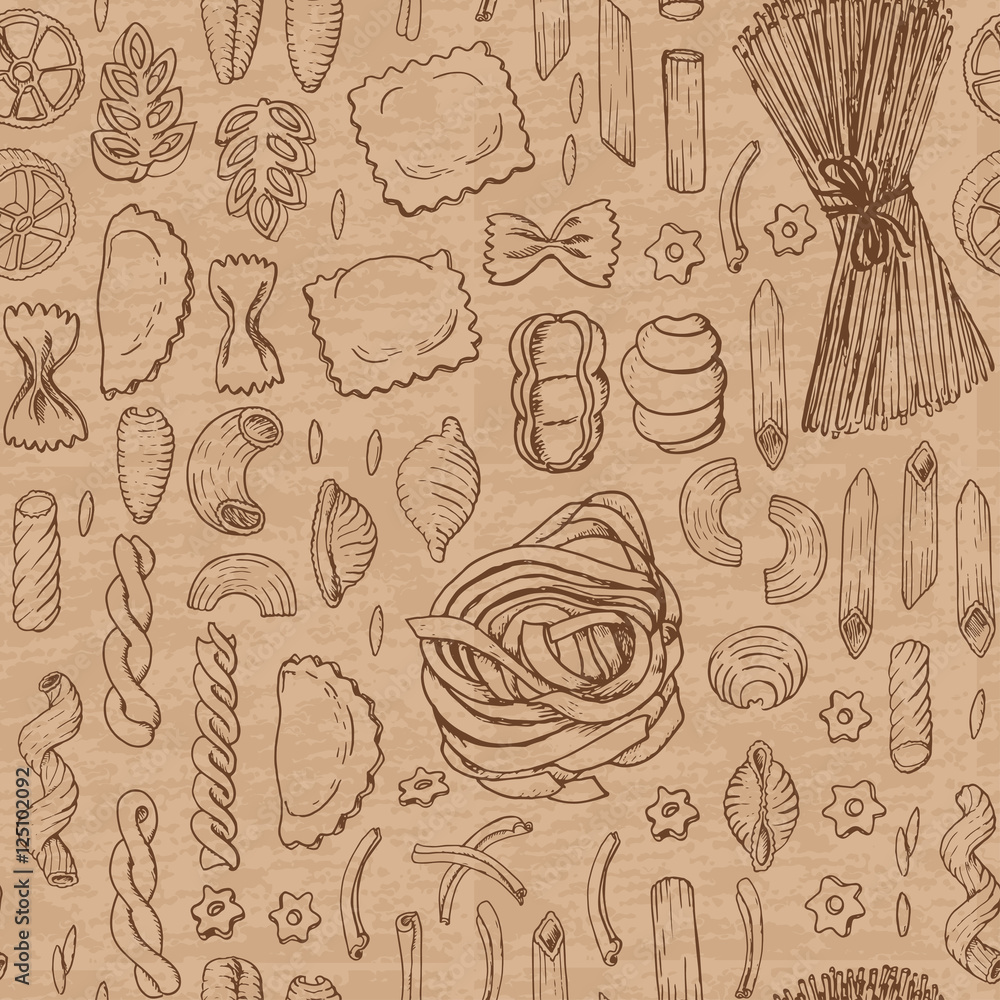 Seamless pattern with Italian pasta on a beige background Seamless pattern with Italian pasta on a beige background
