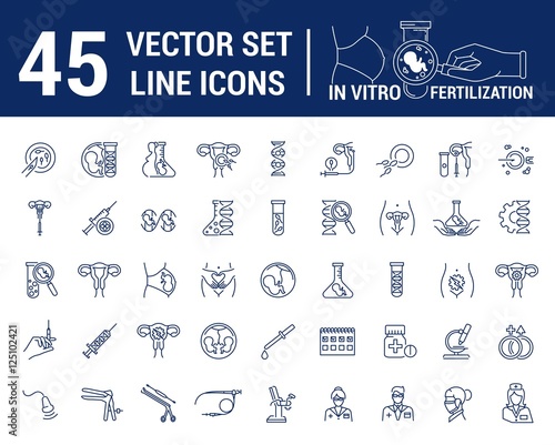 Vector graphic set. Silhouette, logo, icon, logo. Artificial insemination, bioengineering, biotechnology. Birth of embryo in linear, flat, contour, thin design. App, Web site template, infographic.