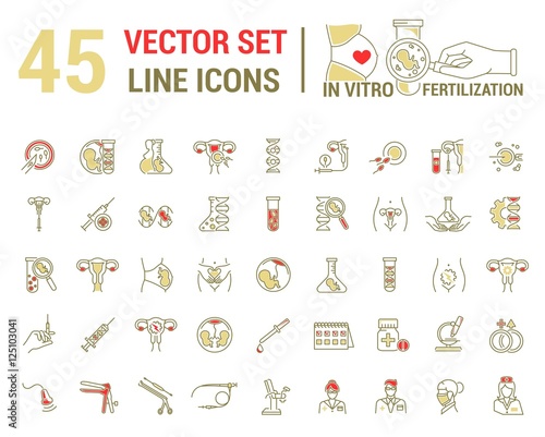 Vector graphic set. Silhouette  logo  icon  logo. Artificial insemination  bioengineering  biotechnology. Birth of embryo in linear  flat  contour  thin design. App  Web site template  infographic.