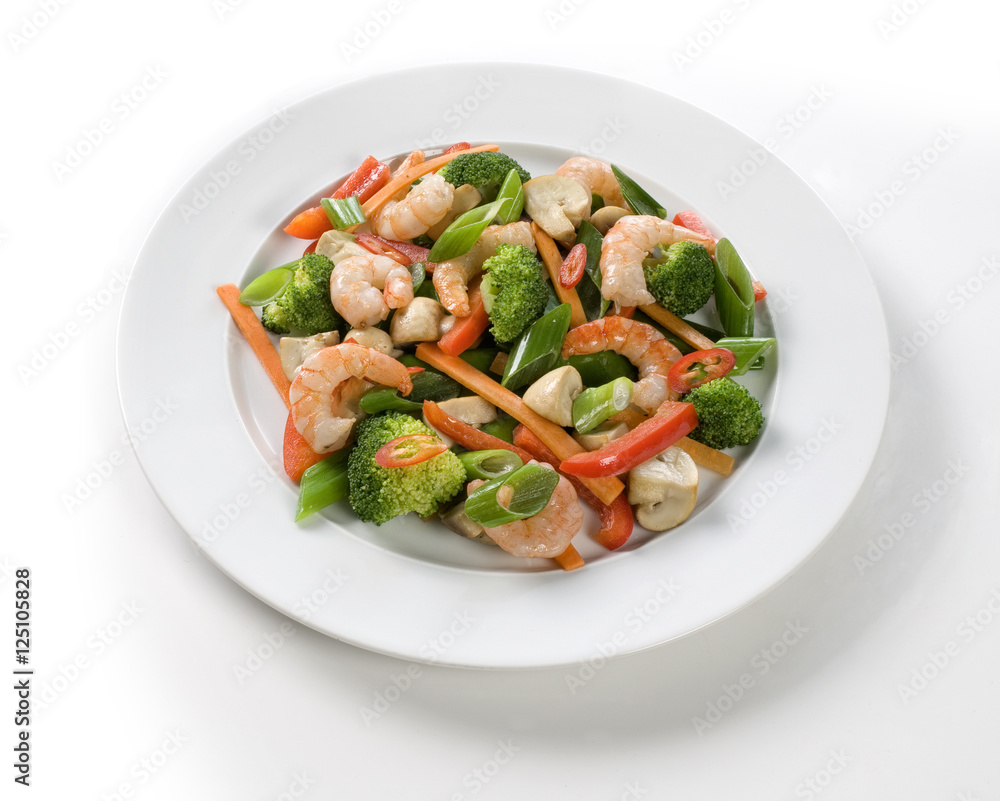 fresh shrimps and vegetables on white table. fresh shrimps and vegetables on white table.