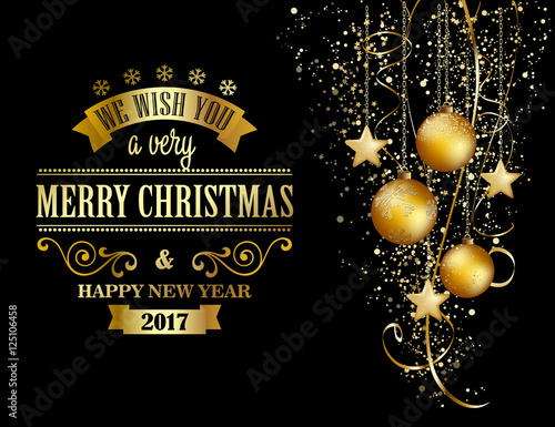 Christmas background with gold baubles