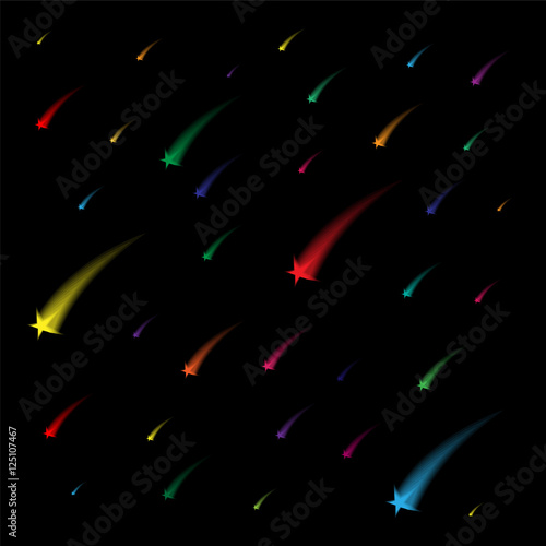 Colorful  Falling Stars. Celestial Background. Vector Illustration.