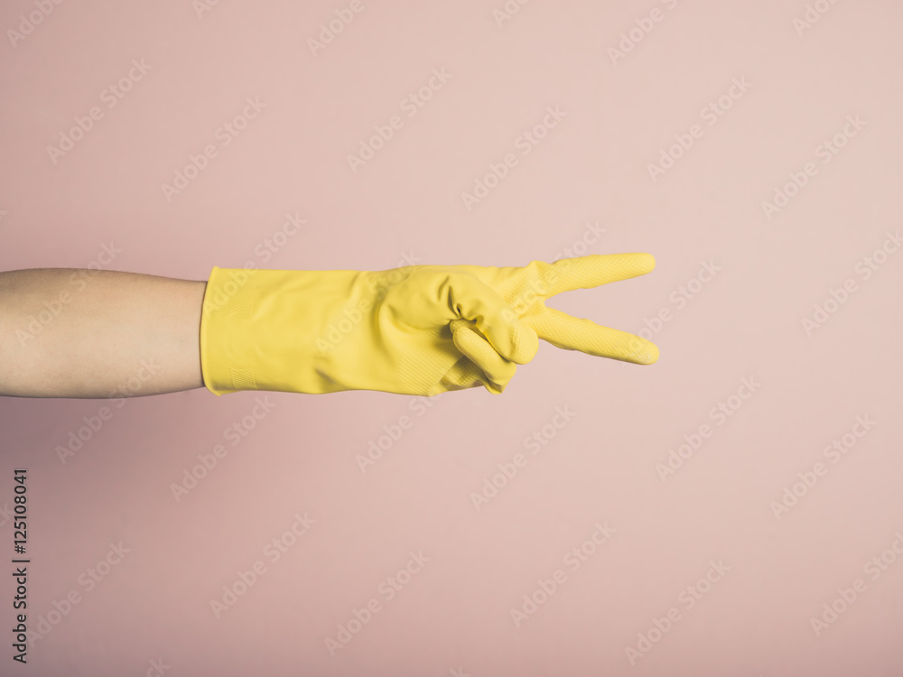 Hand in rubber glove with two fingers Stock Photo Adobe Stock