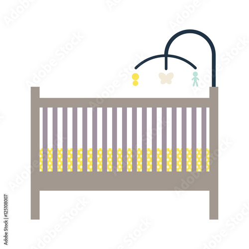 Newborn crib and mobile toy vector illustration.