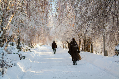 People walk in the Park in winter