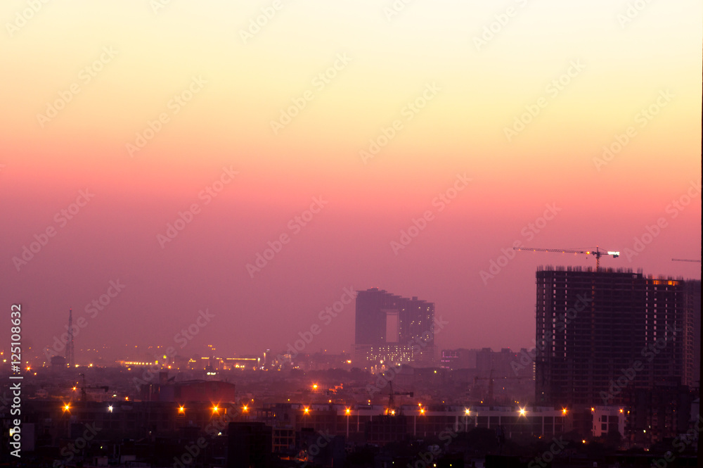 Buildings at dusk in Noida India 
