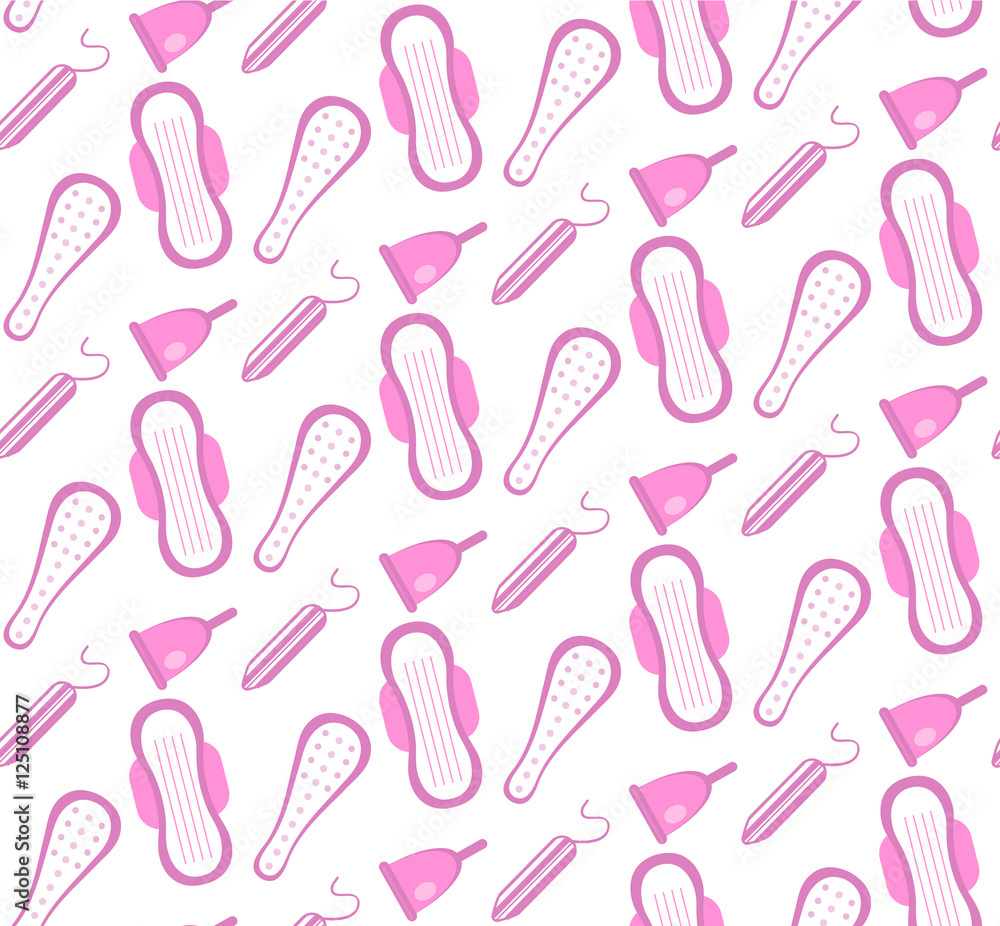 Menstruation, feminine hygiene seamless pattern. Pads, pantyliners