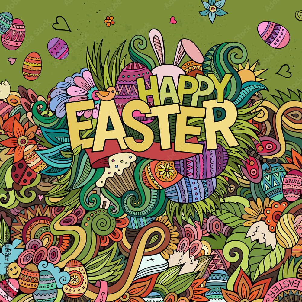 Easter hand lettering and doodles elements 