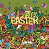 Easter hand lettering and doodles elements 