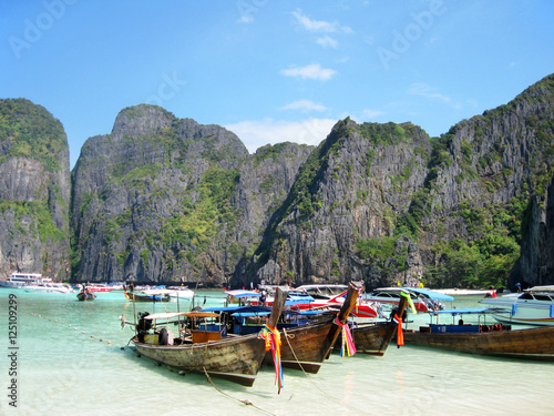 Traditional Thai Longtail boats at Maya Bay, The Beach Movie, Ph