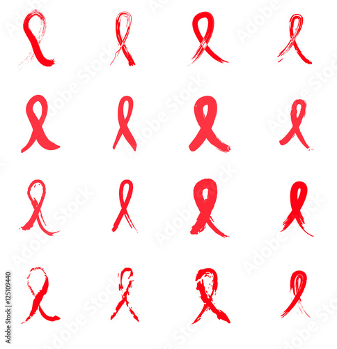 AIDS, HIV red ribbon set. Grunge ribbons set. World AIDS Day. Vector illustration