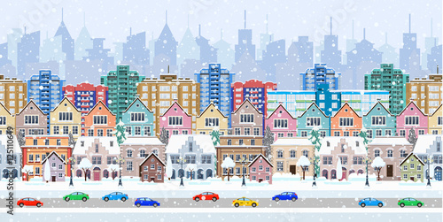 panorama. seamless border with a winter cityscape © Rogatnev