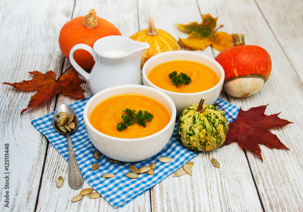 Pumpkin soup with fresh pumpkins Pumpkin soup with fresh pumpkins