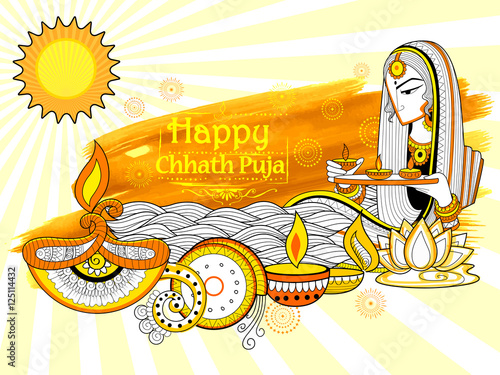 Happy Chhath Puja Holiday background for Sun festival of India