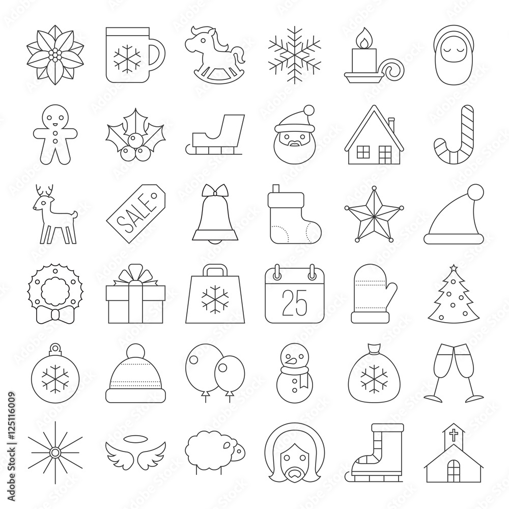 Fototapeta premium Christmas icon collection thin line vector