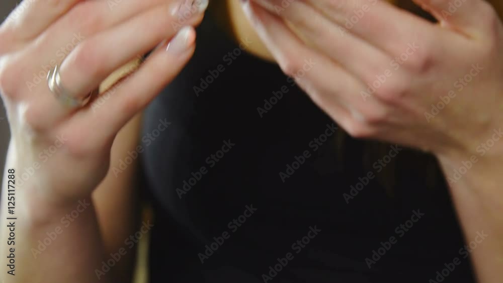 Female hands hold piece of pizza closeup 4K Female hands hold piece of pizza closeup 4K