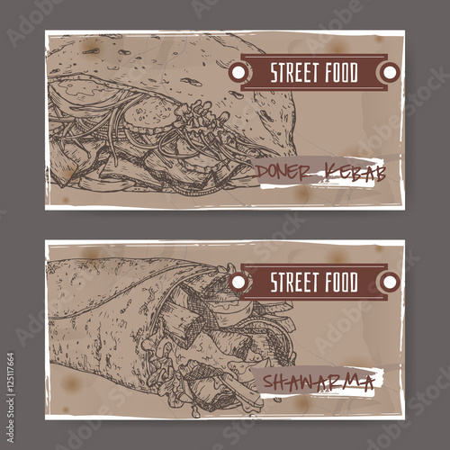 Ste of two landscape banners with doner kebab and shawarma.