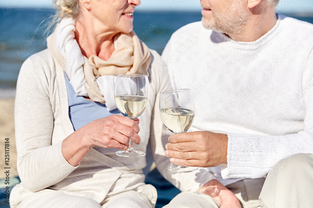 happy senior couple drinking wine on summer beach happy senior couple drinking wine on summer beach