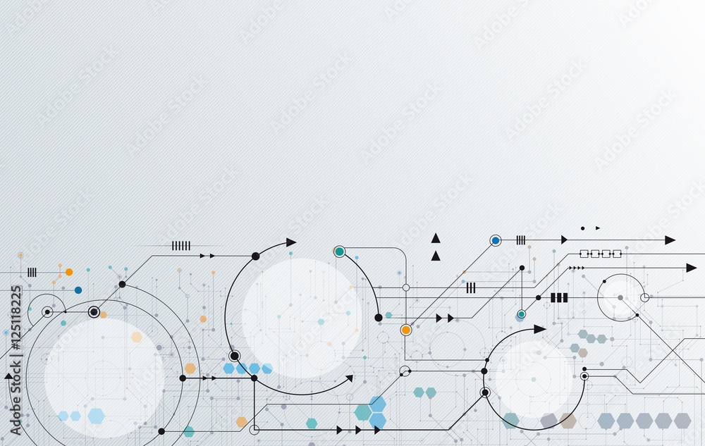 Vector Abstract futuristic, white paper circle label and circuit board. Illustration high tech computer technology over light gray color background. Hi-tech digital technology concept Vector Abstract futuristic, white paper circle label and circuit board. Illustration high tech computer technology over light gray color background. Hi-tech digital technology concept