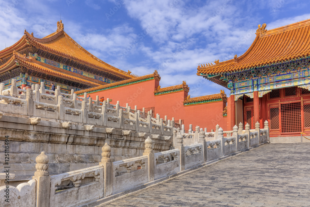 View on a majestic ancient pavilion with ornate balustrade, Beijing, China View on a majestic ancient pavilion with ornate balustrade, Beijing, China