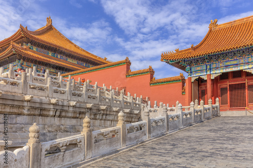 View on a majestic ancient pavilion with ornate balustrade, Beijing, China