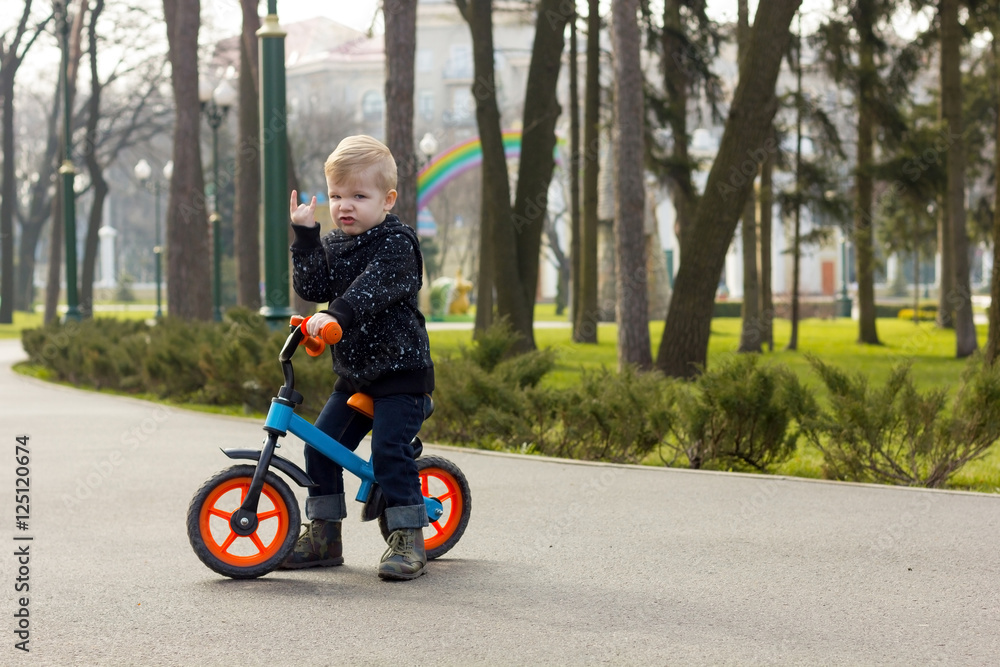 Little boy on the run bike Little boy on the run bike