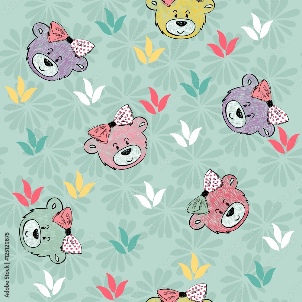 Fototapeta premium Cute hand draw seamless pattern with cartoon bear