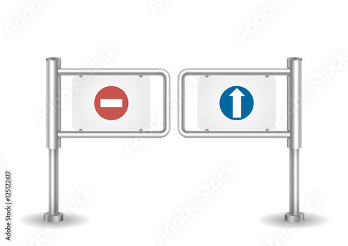Input metal turnstile checkpoint for visitors or passengers. Vector graphics