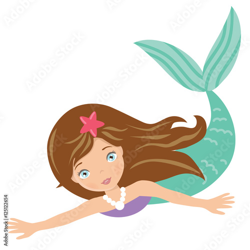 Young beautiful mermaid swimming