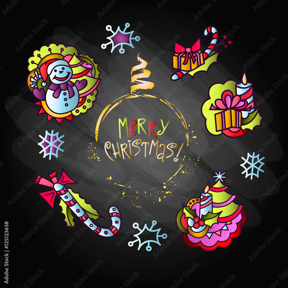 Christmas decoration set. Holiday objects collection. Christmas decoration set. Holiday objects collection.