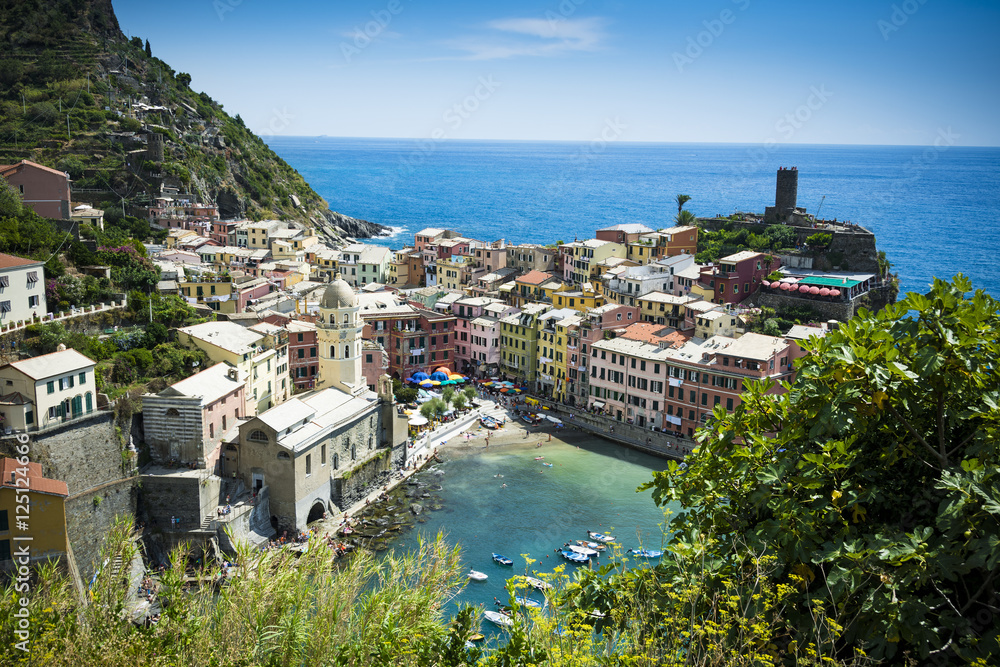 Vernazza in the Cinque Terre seen from cliff path
