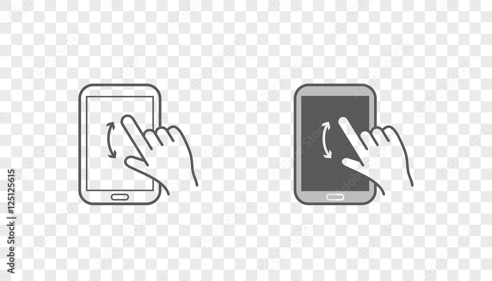 Set of Icons with Hands Holding Smart Device with Gestures Set of Icons with Hands Holding Smart Device with Gestures