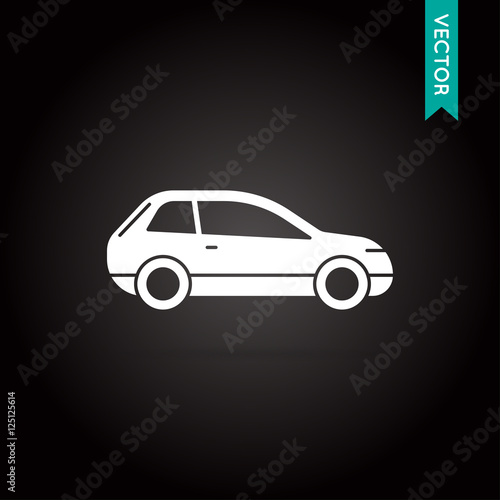 Car Icon Vector White on Black